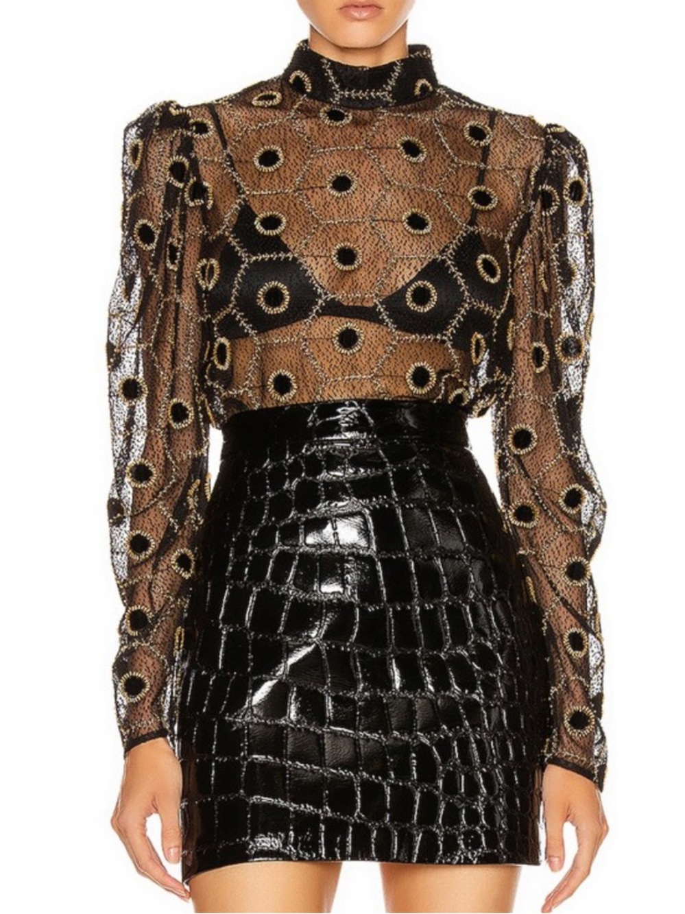 ✨ Saloni Lace Top – NWT – Black & Gold Beaded ✨